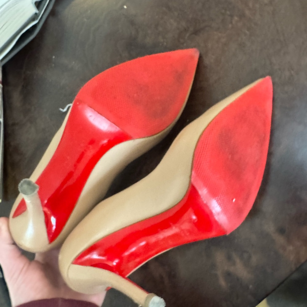 Christian Louboutin 36.5 Apostrophe 100mm Red Bottom NEW STYLE Nude Pumps - Picture 4 of 5